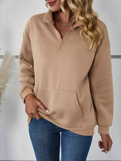 Zip-Up Collar Sweatshirt with Pocket - Free Shipping - Aurelia Clothing