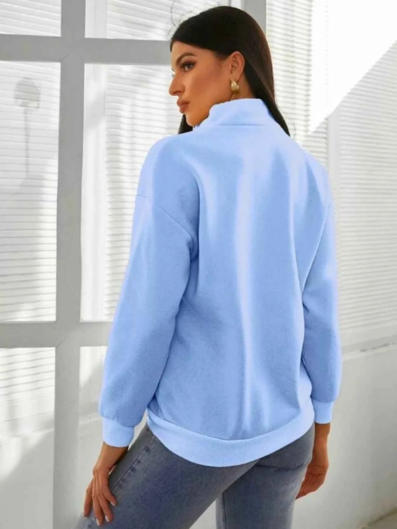 Zip-Up Collar Sweatshirt with Pocket - Free Shipping - Aurelia Clothing