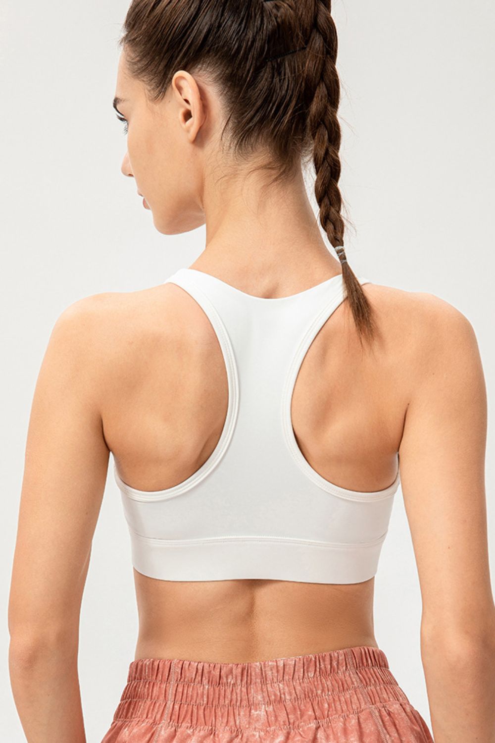 Zip-Up Round Neck Sports Bra - Aurelia Clothing