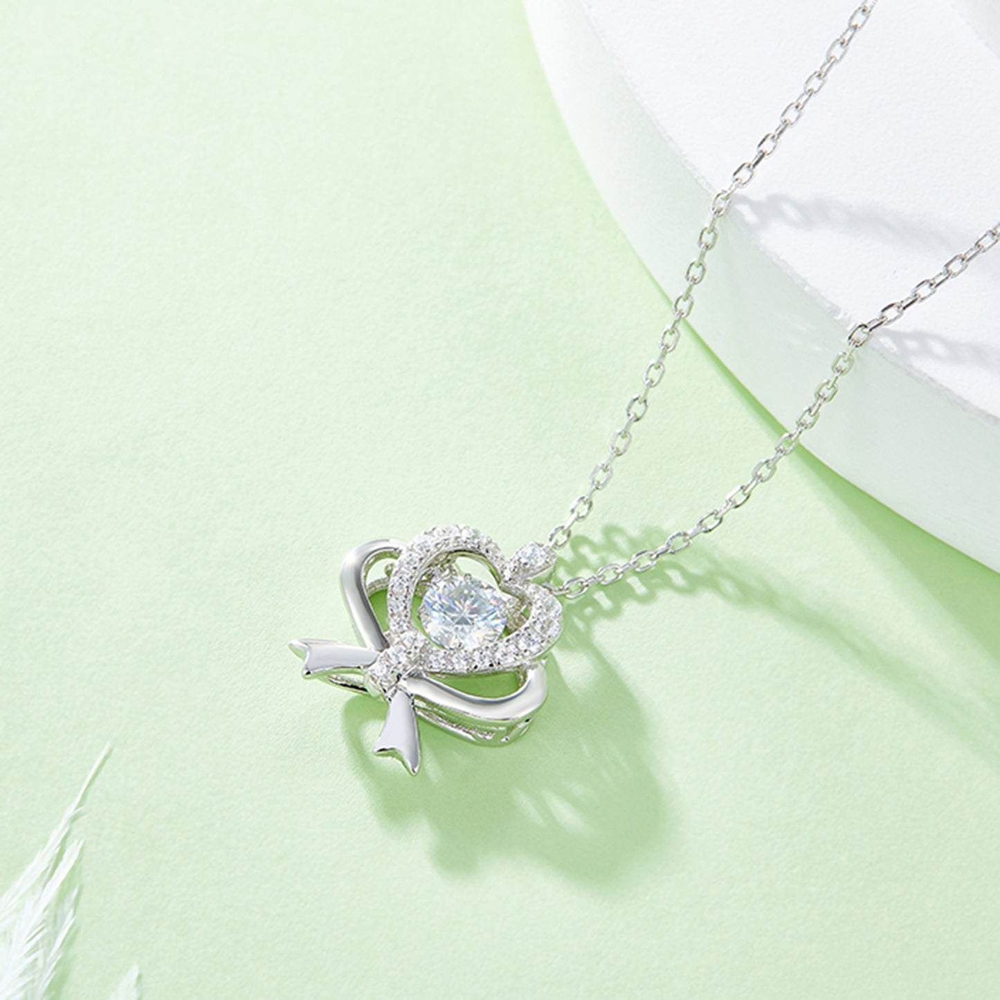 Moissanite 925 Sterling Silver Bow & Heart Necklace - Aurelia Clothing