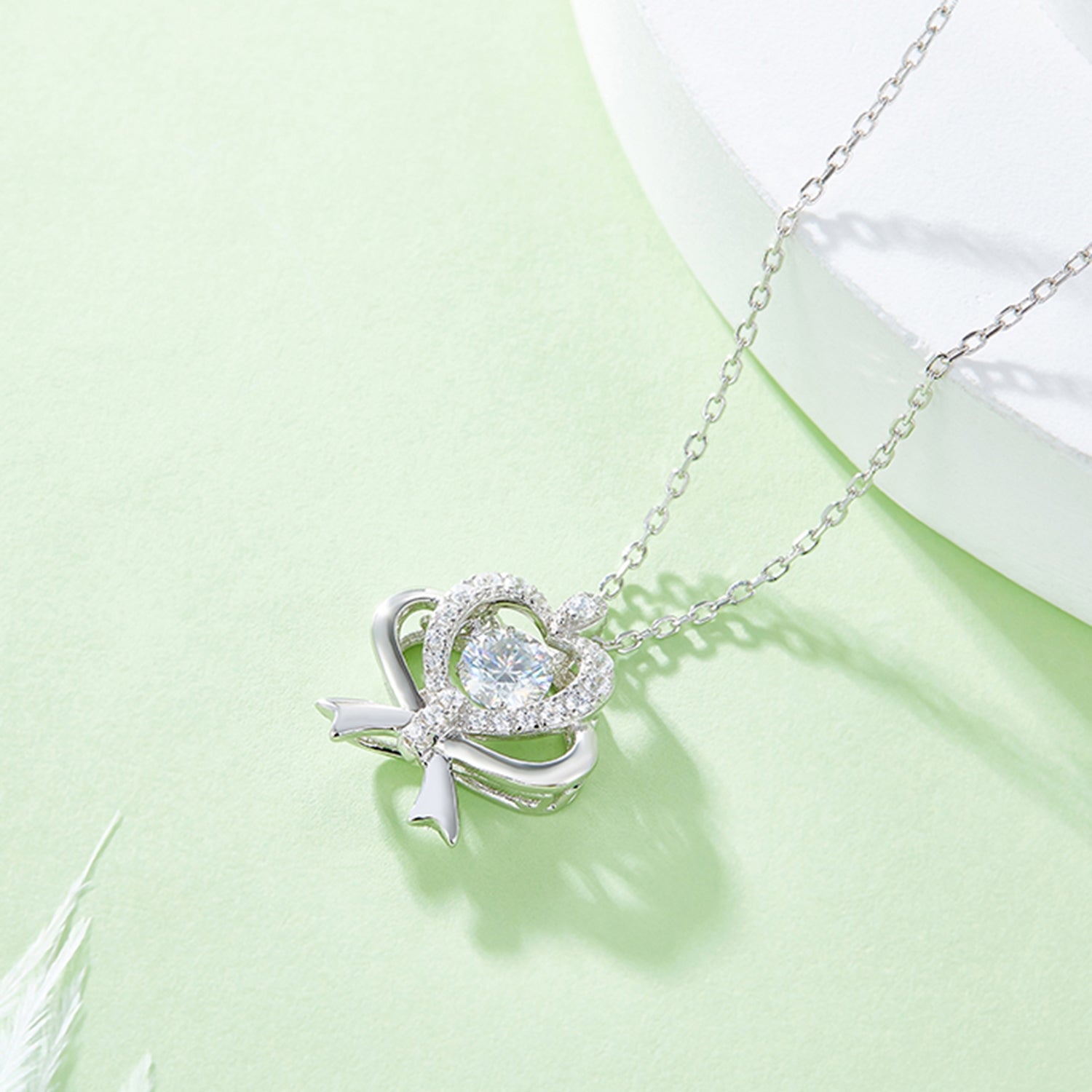 Moissanite 925 Sterling Silver Bow & Heart Necklace - Aurelia Clothing