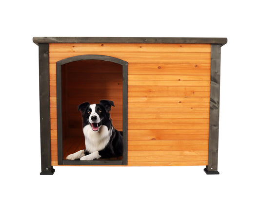 45"Dog House Outdoor and indoor wooden kennel, winter strap with elevated feet, large dog weatherproof (gold red and black) - Free Shipping - Aurelia Clothing