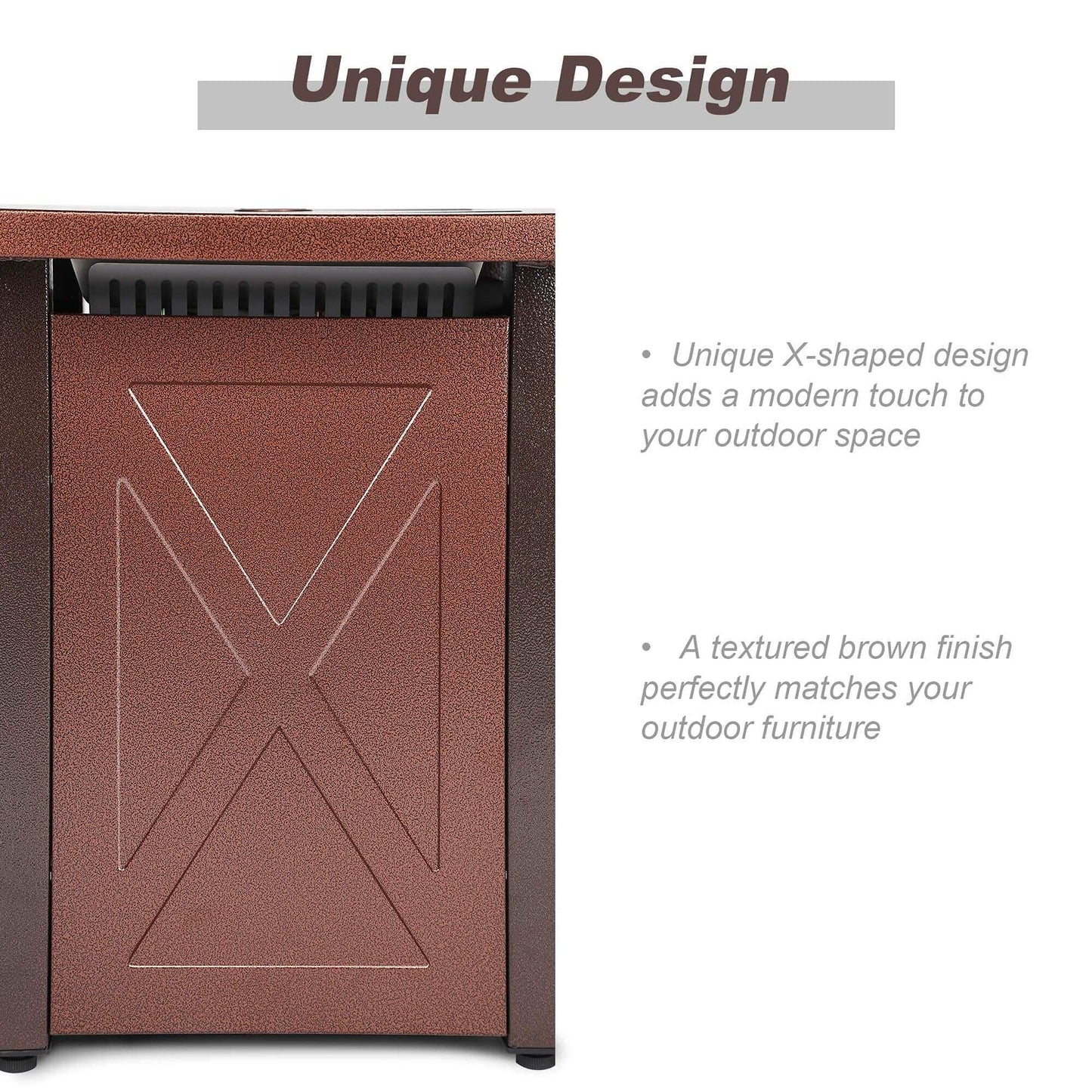 28" 50000 BTU Outdoor Propane Gas Fire Pits Table, Square Brown Texture Outdside Patio Firepits Fireplace Dinning Coffee Tables - Free Shipping - Aurelia Clothing