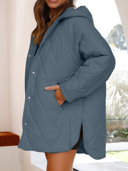 Slit Snap Down Long Sleeve Hooded Jacket - Aurelia Clothing