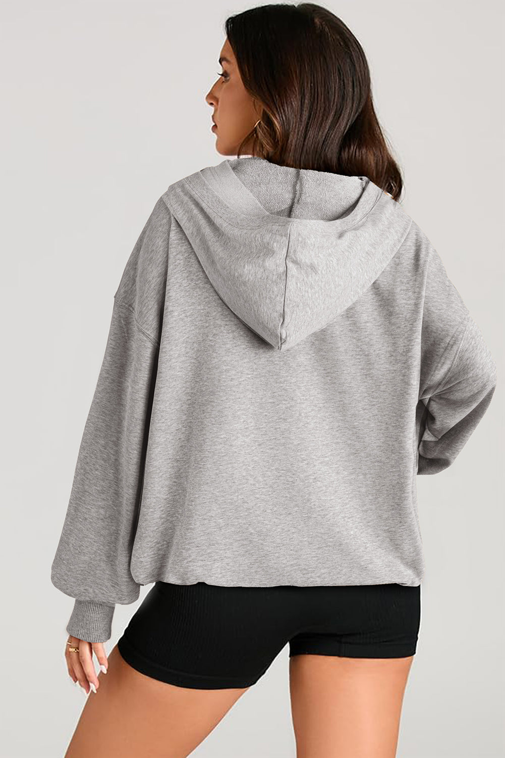 Pocketed Half Zip Long Sleeve Hoodie - Aurelia Clothing