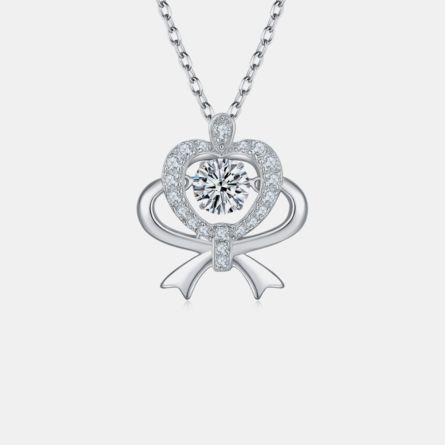 Moissanite 925 Sterling Silver Bow & Heart Necklace - Aurelia Clothing