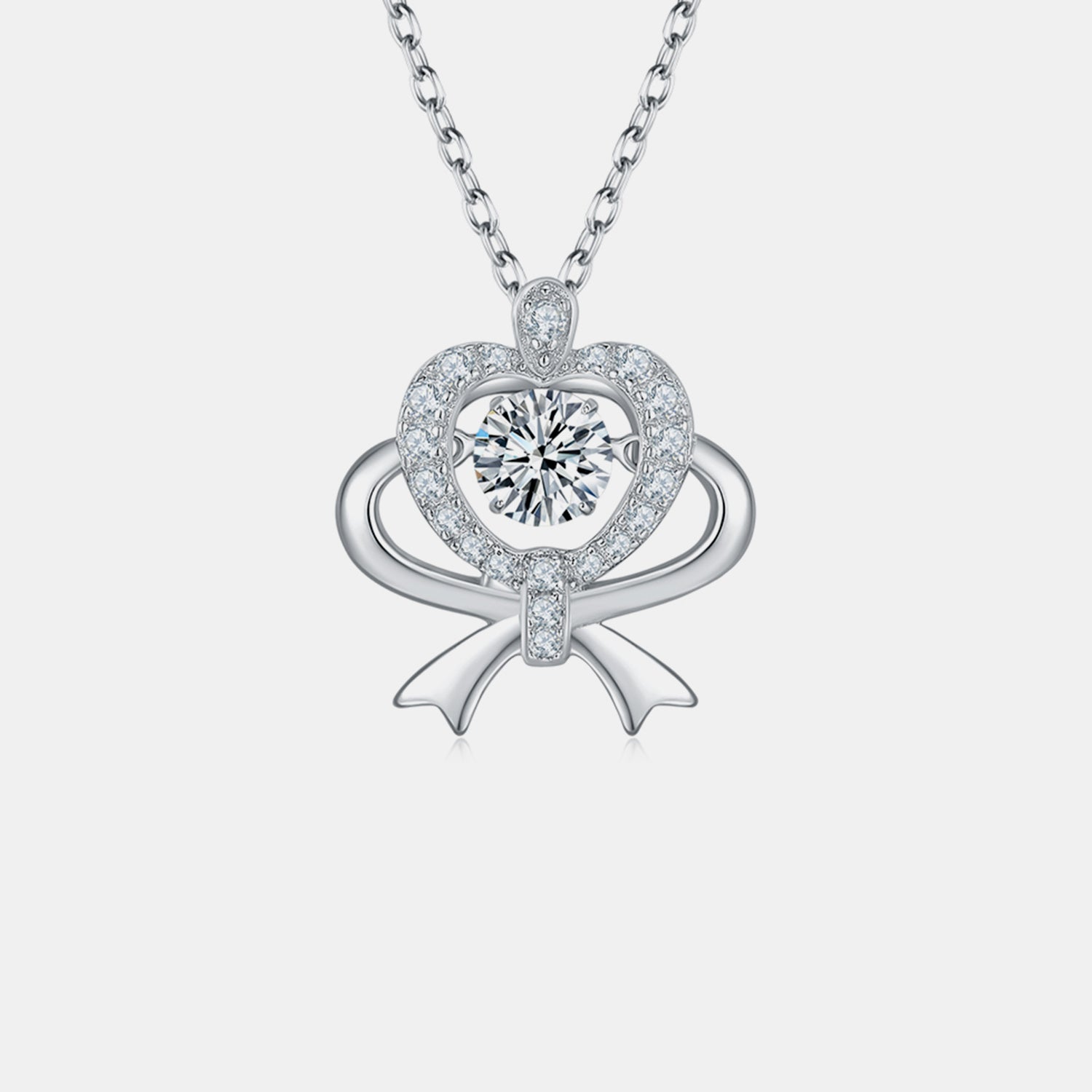 Moissanite 925 Sterling Silver Bow & Heart Necklace - Aurelia Clothing