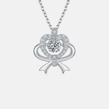 Moissanite 925 Sterling Silver Bow & Heart Necklace - Aurelia Clothing