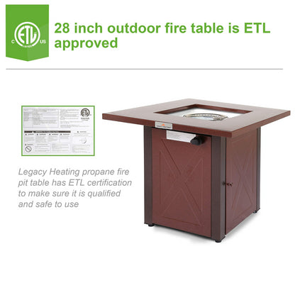28" 50000 BTU Outdoor Propane Gas Fire Pits Table, Square Brown Texture Outdside Patio Firepits Fireplace Dinning Coffee Tables - Free Shipping - Aurelia Clothing