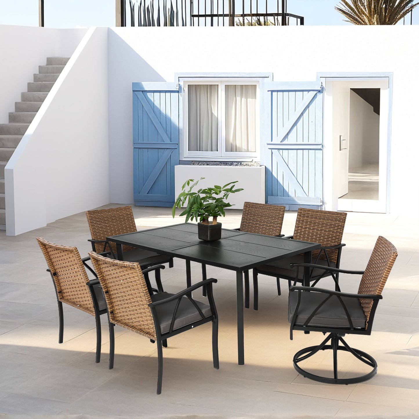 7 Piece Patio Dining Set ,Outdoor Wicker Furniture Set-Free Shipping