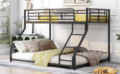 Metal Floor Bunk Bed, Twin XL over Queen, Black-Free Shipping