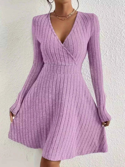 Ribbed Knit Wrap Mini Dress - Free Shipping
