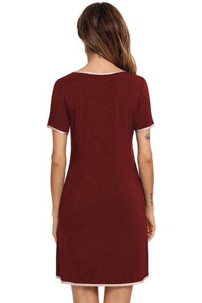Contrast Trim Pocketed Round Neck Lounge Dress - Aurelia Clothing