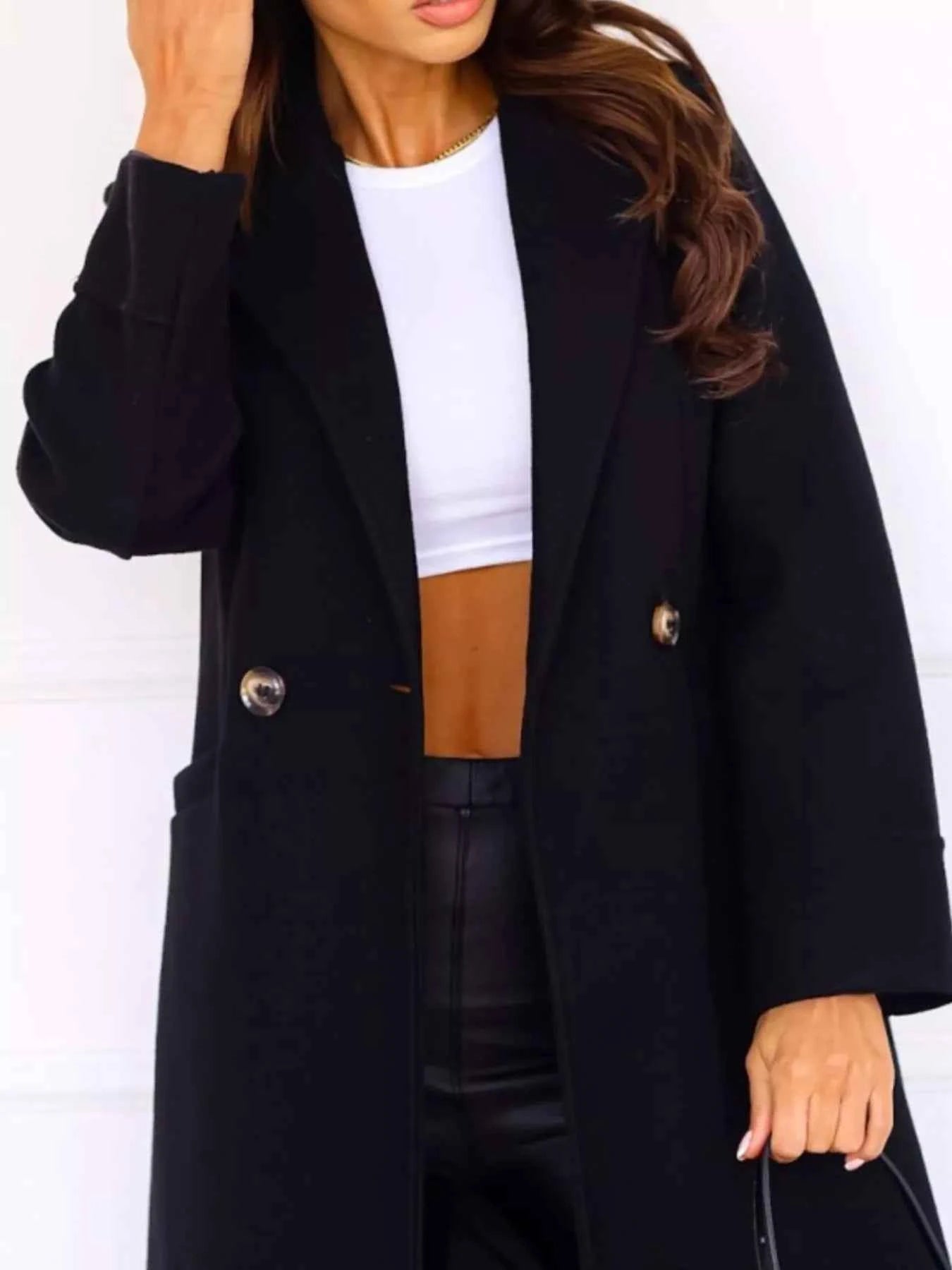 Lapel Collar Wool Blend Overcoat-Free Shipping