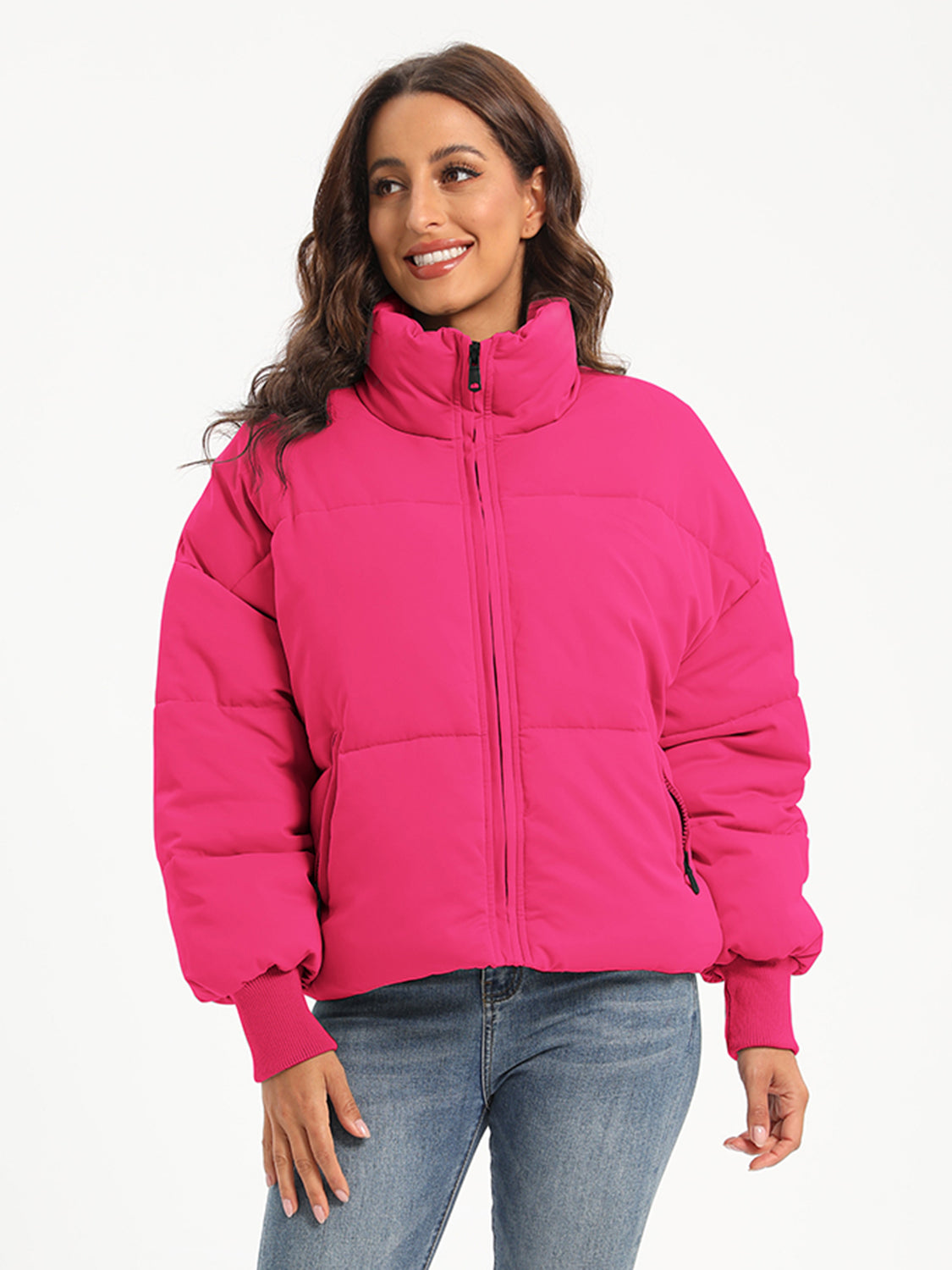 Zip Up Turtleneck Long Sleeve Winter Coat - Aurelia Clothing