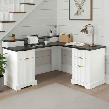 59' Modern Fluted L-Shaped Desk with Charging Station-Free Shipping