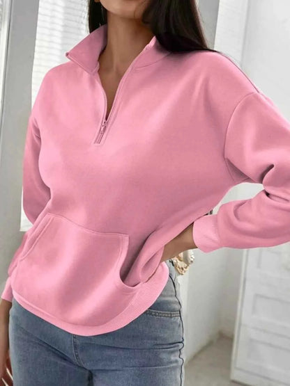 Zip-Up Collar Sweatshirt with Pocket - Free Shipping