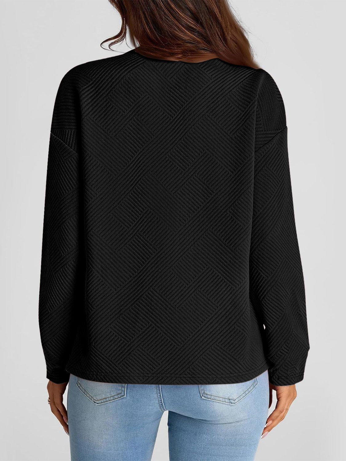Full Size Texture Round Neck Long Sleeve Sweatshirt - Aurelia Clothing