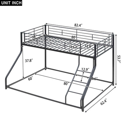 Metal Floor Bunk Bed, Twin XL over Queen, Black-Free Shipping