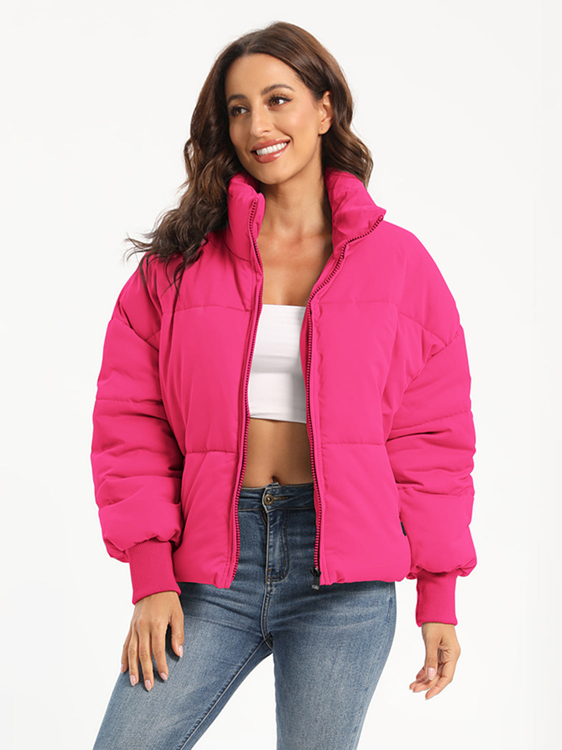 Zip Up Turtleneck Long Sleeve Winter Coat - Aurelia Clothing
