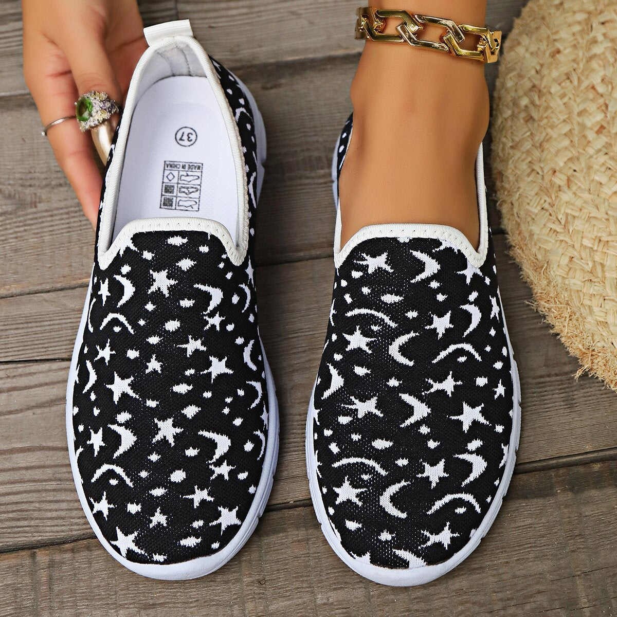 Star & Moon Pattern Flat Loafers - Aurelia Clothing