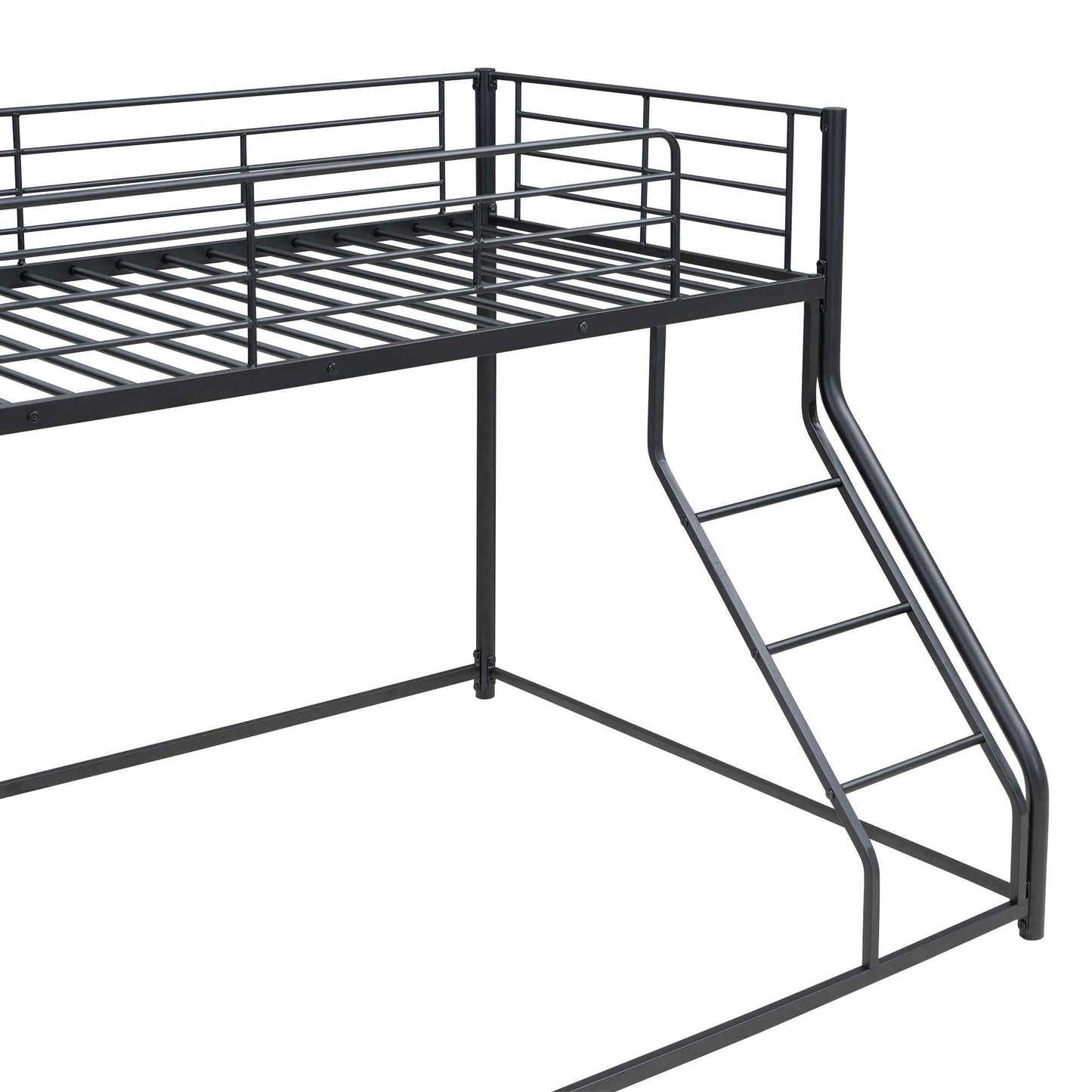 Metal Floor Bunk Bed, Twin XL over Queen, Black-Free Shipping