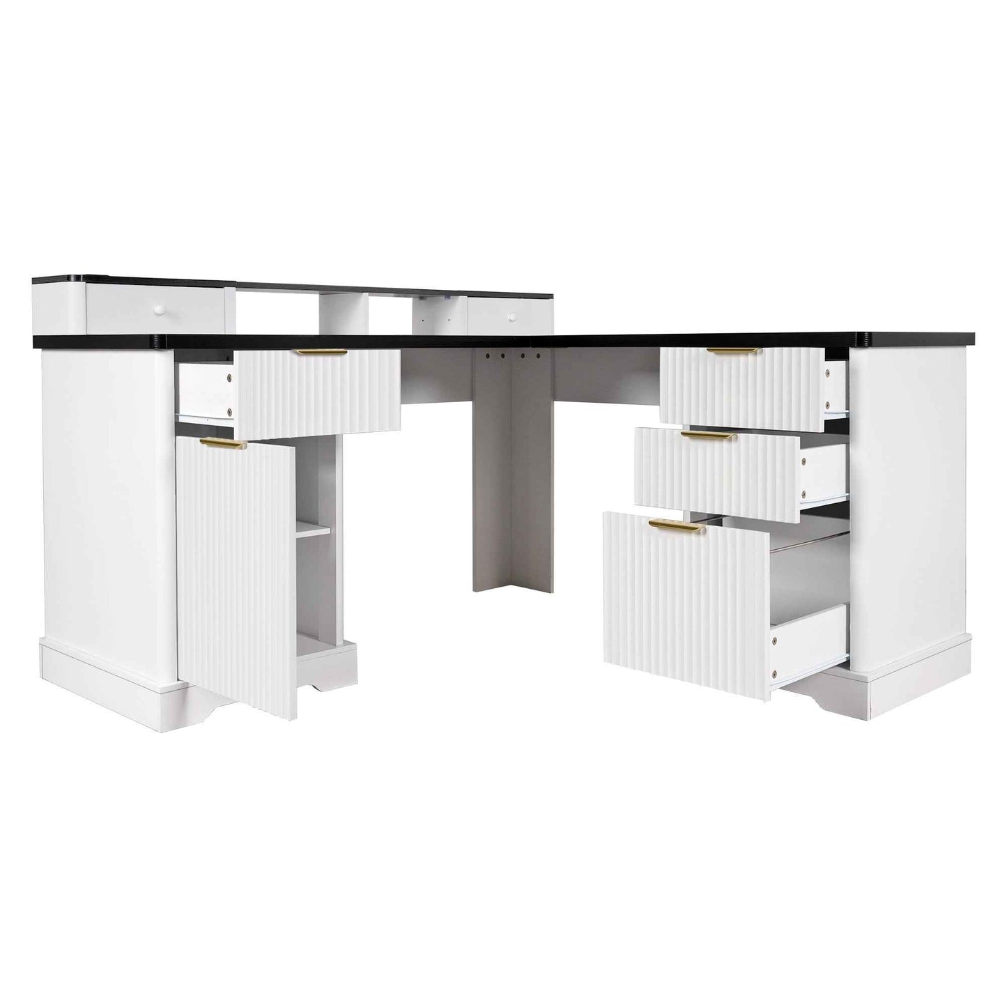 59' Modern Fluted L-Shaped Desk with Charging Station-Free Shipping