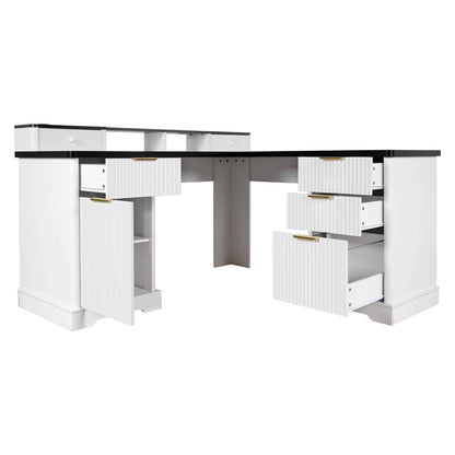 59' Modern Fluted L-Shaped Desk with Charging Station-Free Shipping