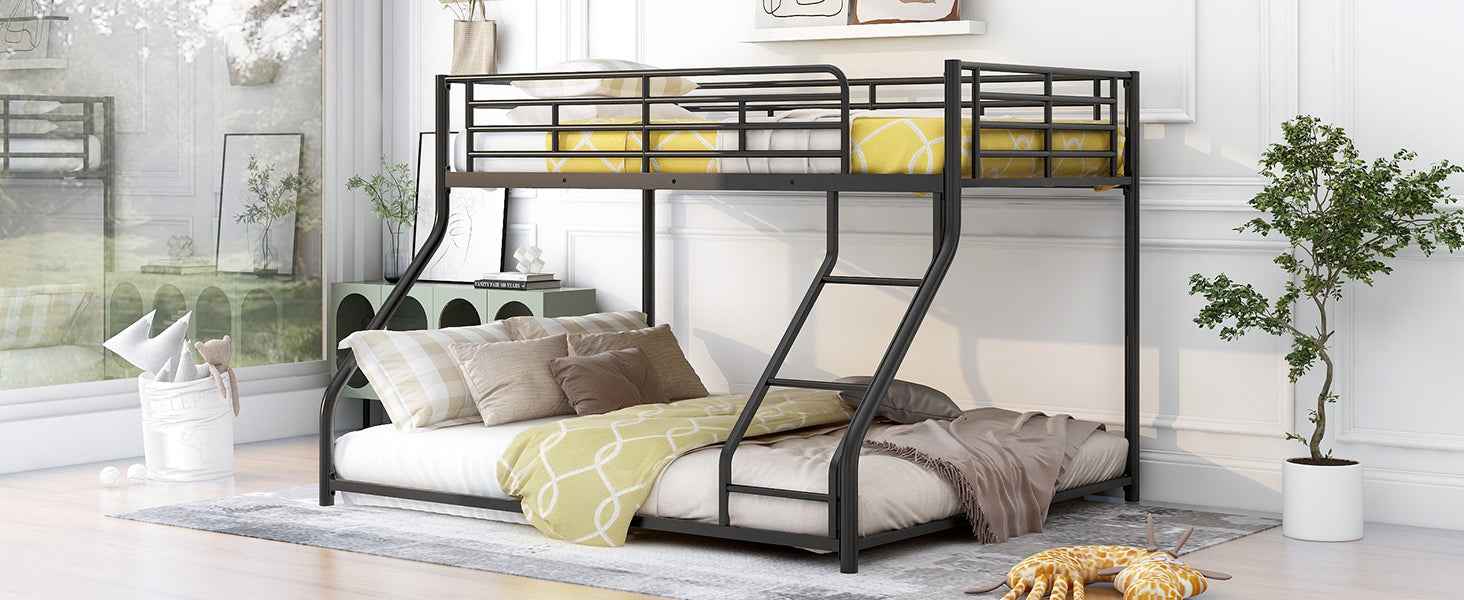 Metal Floor Bunk Bed, Twin XL over Queen, Black-Free Shipping