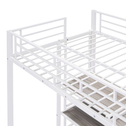 Twin Size Loft Bed with Desk and Whiteboard, Metal Loft Bed with 3 Shelves and Ladder, White - Free Shipping - Aurelia Clothing