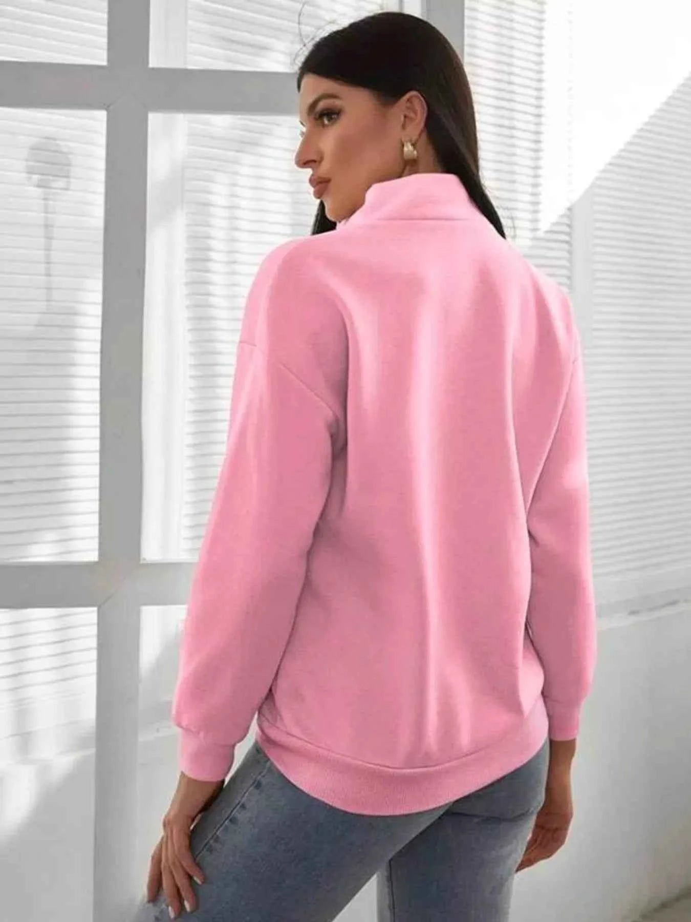Zip-Up Collar Sweatshirt with Pocket - Free Shipping