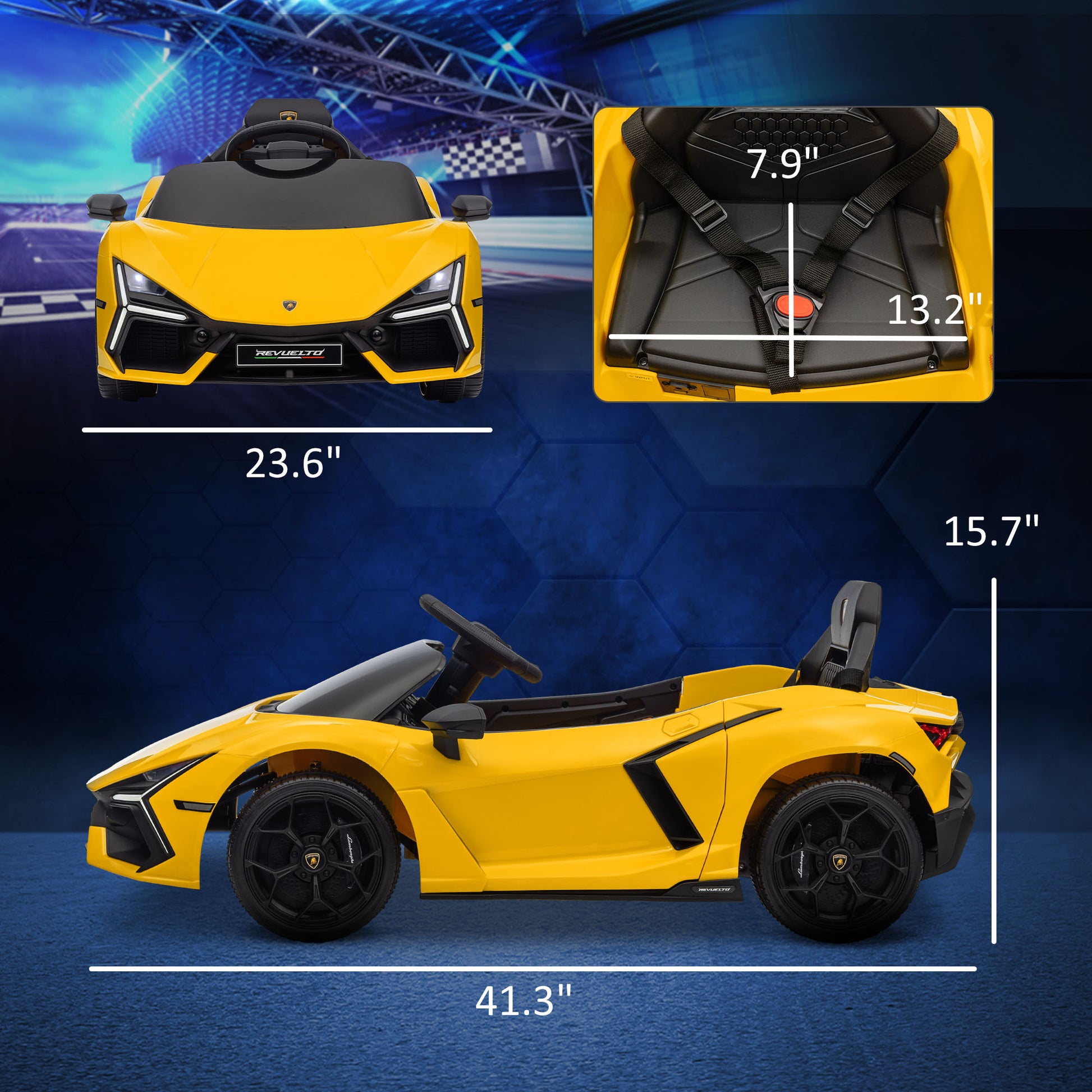 Qaba Lamborghini Revuelto Licensed 12V Kids Electric Car, Battery Powered Ride on Car with Hydraulic Doors, Remote Control, Transport Wheels, Spring Suspension, Music, Lights, 3 Speeds, Yello - Aurelia Clothing