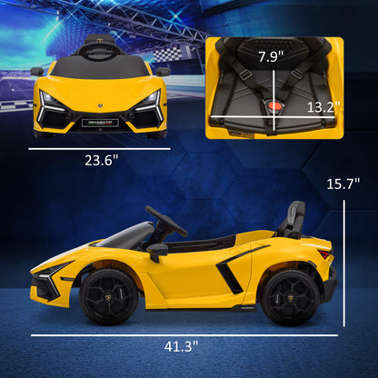 Qaba Lamborghini Revuelto Licensed 12V Kids Electric Car, Battery Powered Ride on Car with Hydraulic Doors, Remote Control, Transport Wheels, Spring Suspension, Music, Lights, 3 Speeds, Yello - Aurelia Clothing