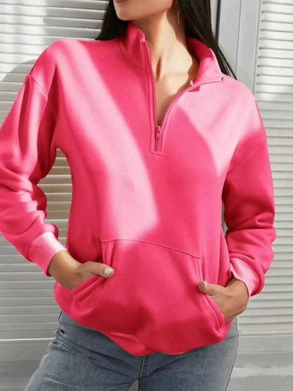 Zip-Up Collar Sweatshirt with Pocket - Free Shipping