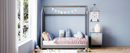 Twin Size Velvet House Bed Wood Bed, Gray - Free Shipping - Aurelia Clothing