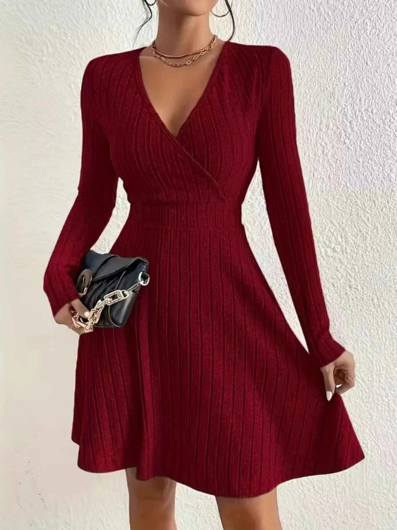 Ribbed Knit Wrap Mini Dress - Free Shipping