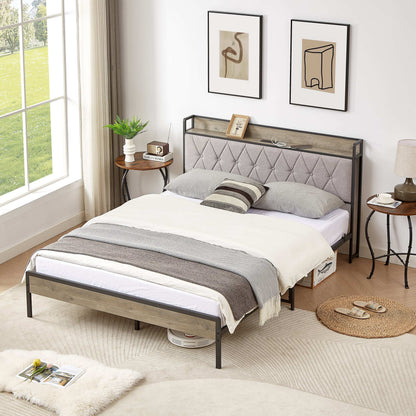 Bed frame with charging station Queen size,Grey, 87.8'' L x 61.8'' W x 39.2'' H. - Free Shipping - Aurelia Clothing