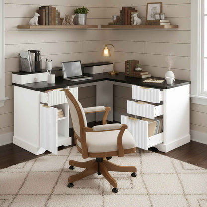 59' Modern Fluted L-Shaped Desk with Charging Station-Free Shipping
