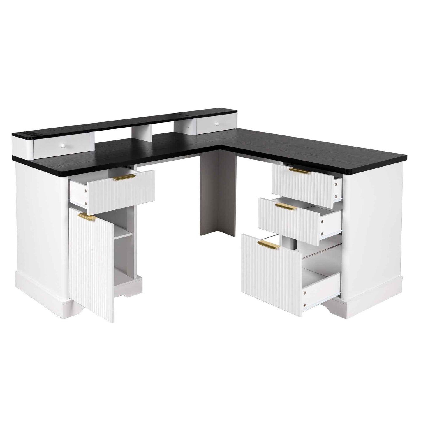 59' Modern Fluted L-Shaped Desk with Charging Station-Free Shipping