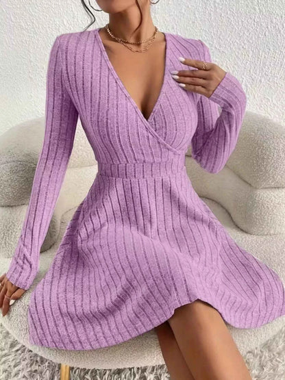 Ribbed Knit Wrap Mini Dress - Free Shipping