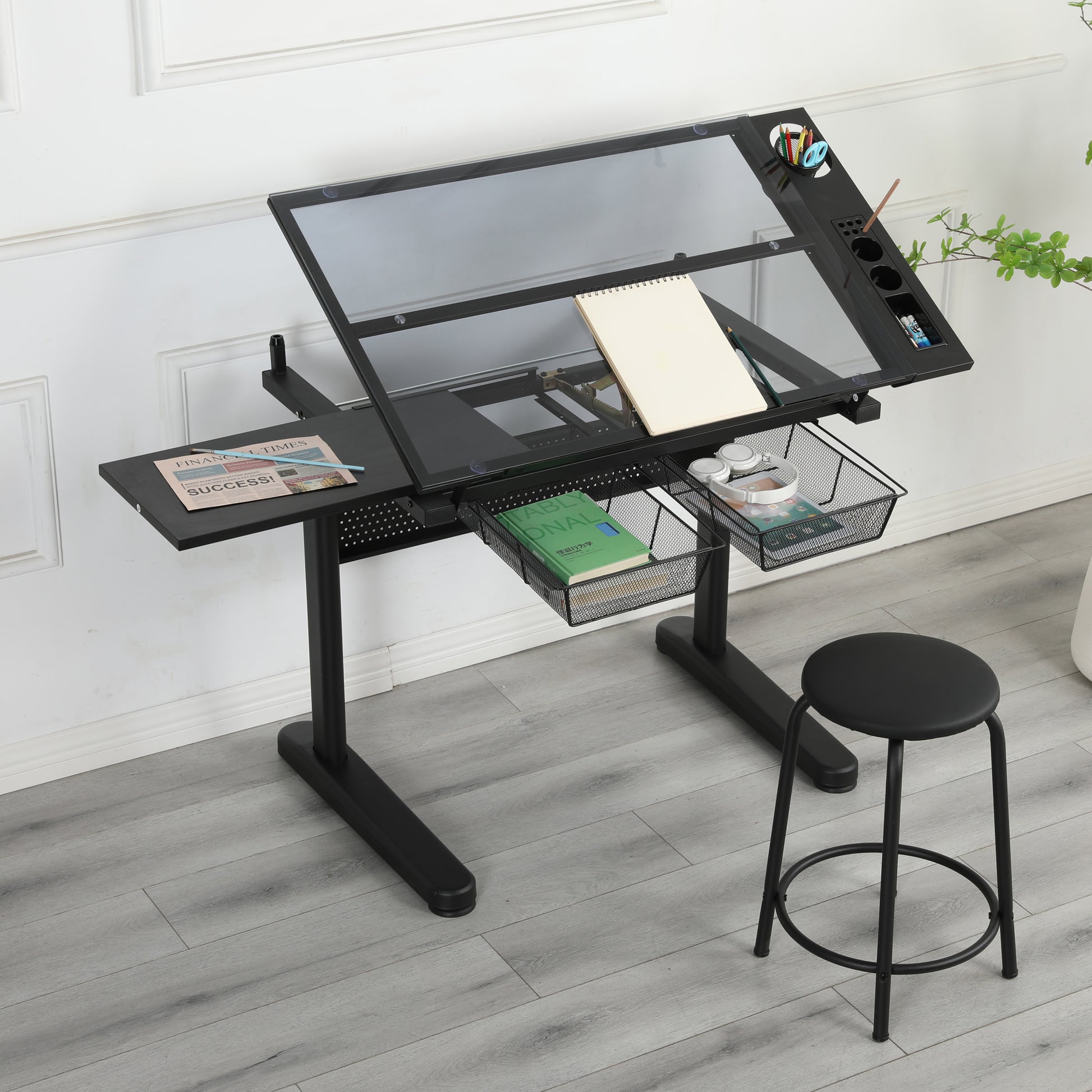 drafting table drawing desk with 2 metal drawers-Free Shipping - Aurelia Clothing
