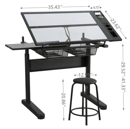 drafting table drawing desk with 2 metal drawers-Free Shipping - Aurelia Clothing