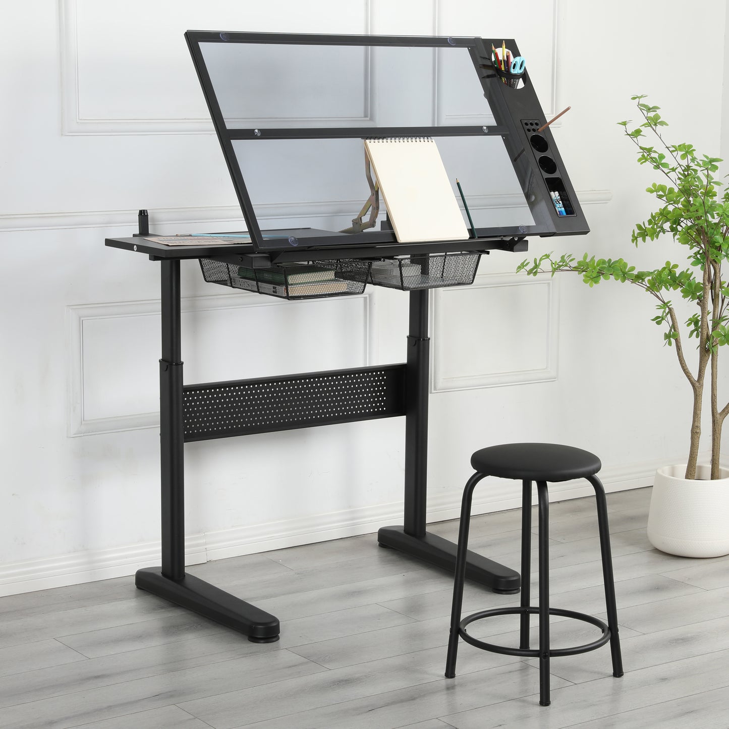 drafting table drawing desk with 2 metal drawers-Free Shipping - Aurelia Clothing
