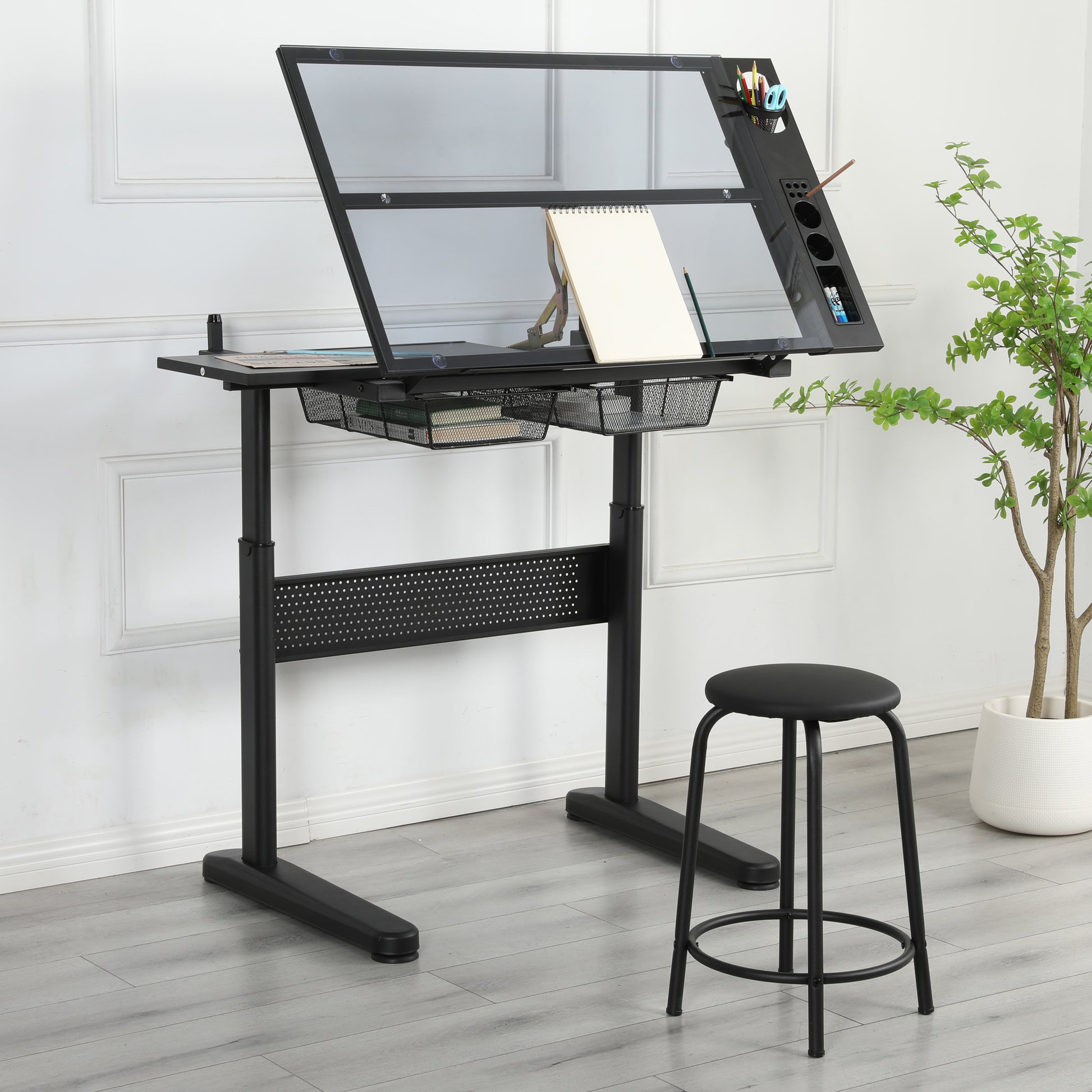 drafting table drawing desk with 2 metal drawers-Free Shipping - Aurelia Clothing