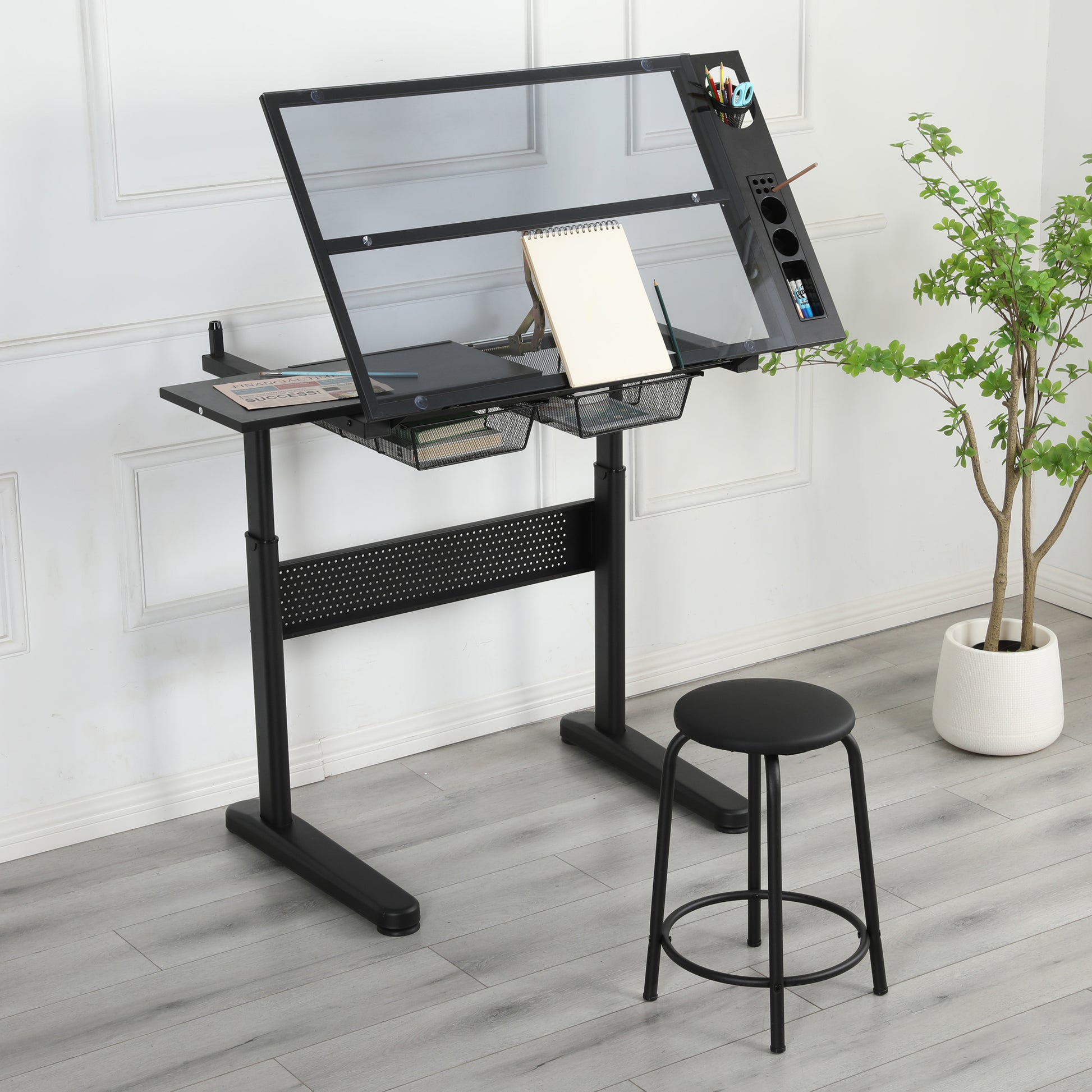 drafting table drawing desk with 2 metal drawers-Free Shipping - Aurelia Clothing