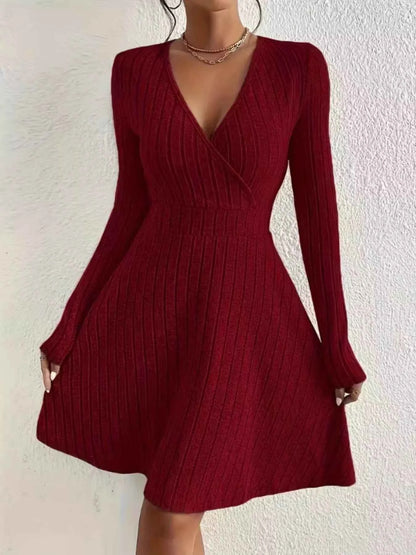 Ribbed Knit Wrap Mini Dress - Free Shipping