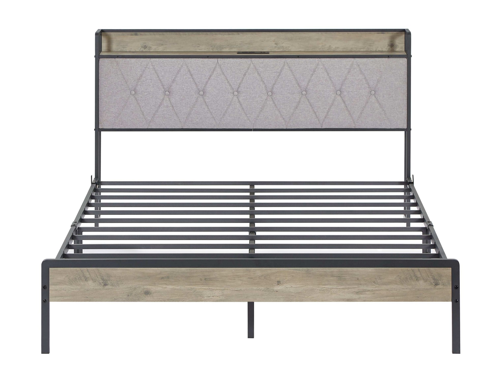 Bed frame with charging station Queen size,Grey, 87.8'' L x 61.8'' W x 39.2'' H. - Free Shipping - Aurelia Clothing