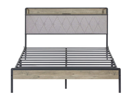 Bed frame with charging station Queen size,Grey, 87.8'' L x 61.8'' W x 39.2'' H. - Free Shipping - Aurelia Clothing