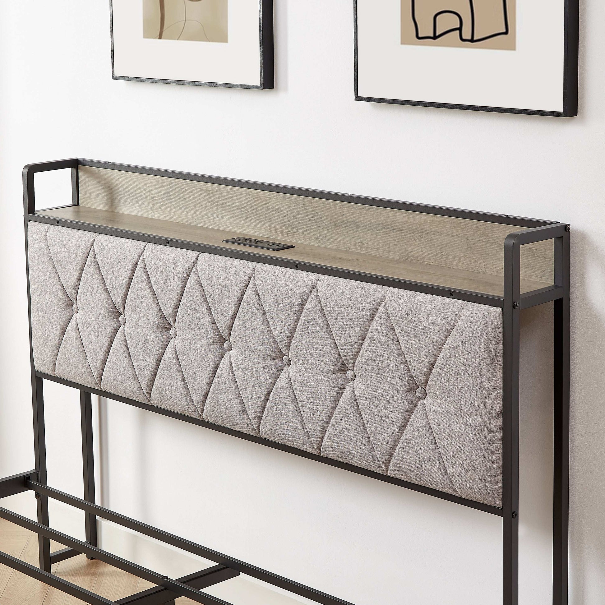 Bed frame with charging station Queen size,Grey, 87.8'' L x 61.8'' W x 39.2'' H. - Free Shipping - Aurelia Clothing