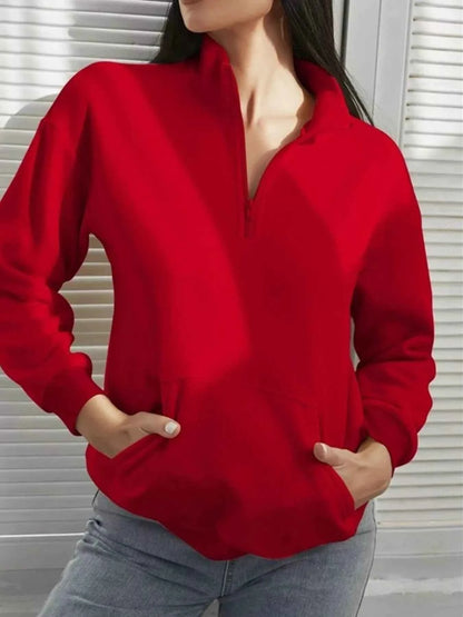 Zip-Up Collar Sweatshirt with Pocket - Free Shipping